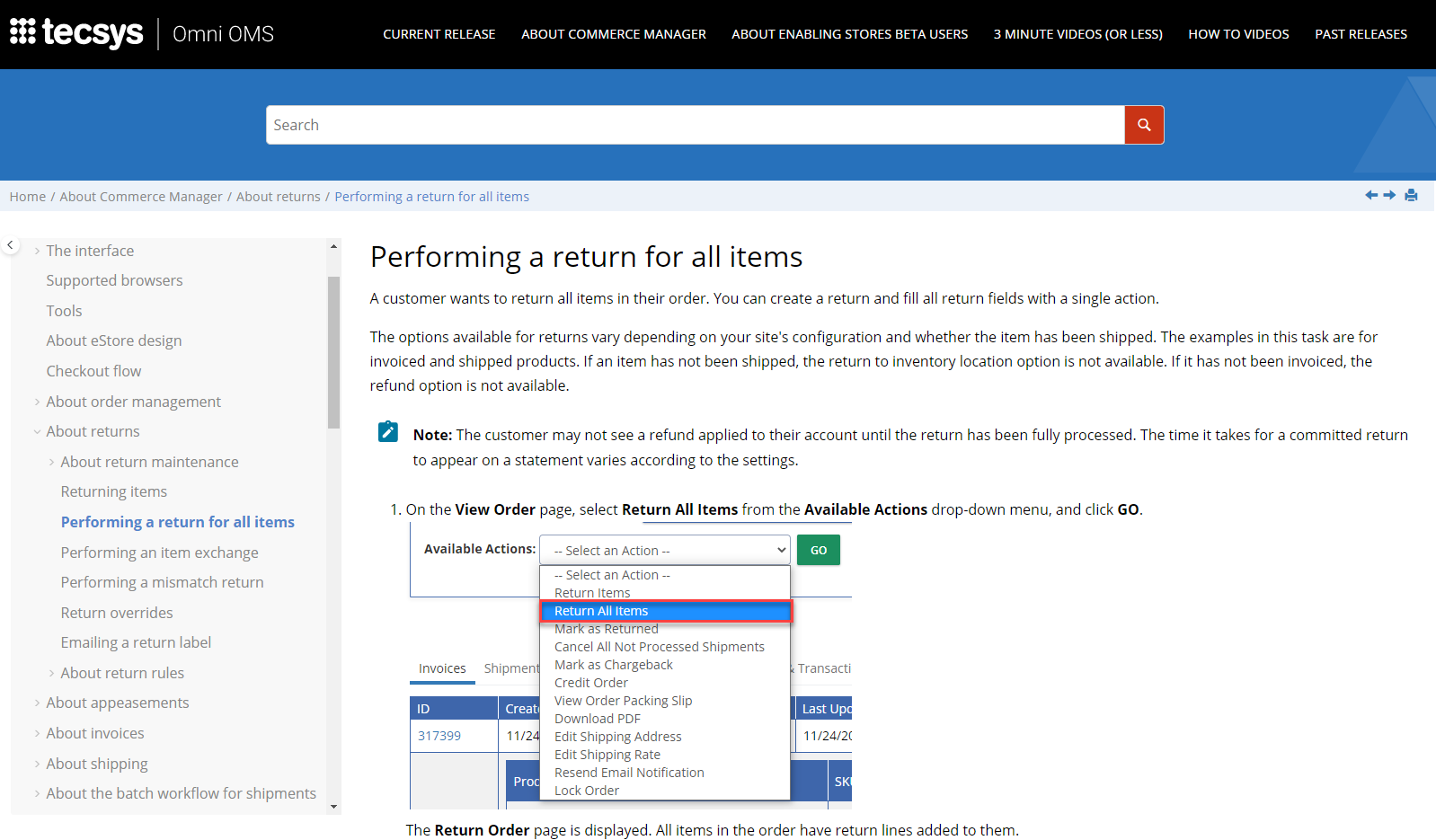 Online help interface screenshot